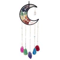 Natural Stone Sun Catcher Hanging Ornament Crescent Moon Shape with Agate Slice and Bead Chains for Balcony Decor One Size