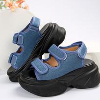 New Fashionable Plate-soled Velcro Large-sized Thick-soled Sandals 35 mėlyna