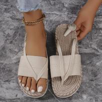 Flat Bottom Clip Toe Straw Herringbone Lightweight Slippers Women's Large Size Casual Sandal Slippers 36
