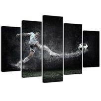 Feeby Five piece picture canvas print, Footballer on wet turf 100x70 juoda/balta