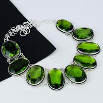 Peridot Gemstone Handmade 925 Sterling Silver Electroform Necklace, Peridot Silver For Wife Unisex Necklace Mother's Day Gifts 20" žalia