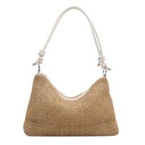 Vasarinė madinga šiaudais pintas rankinis krepšys-bagetė po pažastu - Boho raffia rankinė su Y2K karoliukais, puikiai tinka paplūdimio atostogoms ir festivalio stiliui balta