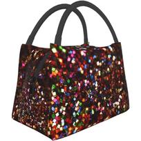 Portable Insulated Lunch Bag Sparkle Psychedelic Abstract Glitter Thermal Tote Bento Bag for Office School Hiking Beach Picnic 28x17x16CM smėlis