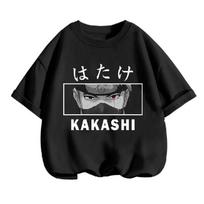 3-14 Years Kids Clothes Narutos Tshirt Boys T-Shirt Girls Cartoon Tees Summer Anime Teen Short Sleeve Tops Kakashi Clothing1 S juoda