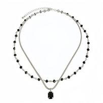 Double Layer Beaded Neck Chains Y2K Choker Necklace for Women Geometric Square Pendants Charm Gothic Necklace Collar  New sidabras