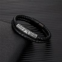 Punk Vyriškas Vikingų Odinis Apyrankė Pintas Daugiasluoksnis Nerūdijančio Plieno Runos Karoliukai Apyrankės Poros Papuošalai Dovana 19cm