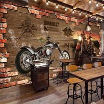 Retro Motociklo Plytų Tapetai Restoranas Kavinė Kūrybiškos 3D Sienų Dekoras Svetainė Miegamasis Namų Dekoras 200 cm(W) x 140 cm(H)