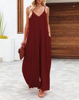 Sling wide-leg pants women's summer solid color pocket casual jumpsuit vacation seaside skirt S tamsiai raudona spalva