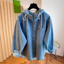 Moteriški pavasario rudens vienspalviai retro Matakawa džinsiniai marškiniai ir palaidinės su kapišonu Blusas Mujer Korėjietiški kasdieniai marškiniai 2XL mėlyna