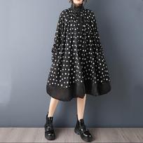 Long sleeve Plus size Black chiffon vintage Polka Dot new in dresses for women casual loose Spring summer dress