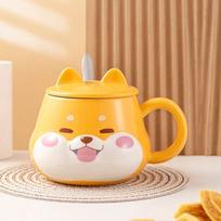 Creative Shiba Inu Ceramic Mug with Lid Cute Household Breakfast Mugs Office Coffee Cup with Lid Couple Water Cups Drinkware 400ml