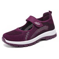 Breathable Mesh Flyknit Velcro Walking Shoes for Middle-aged and Elderly Women 36