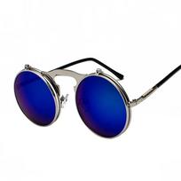 Retro Steampunk Flip Up Male Sunglasses Female Retro Round Alloy Metal Frame Sun Eyewear Hinge Design Curved Eyewear Legs UV Protection 400 As Picture