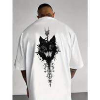 Wolf Totem Print T-Shirt, Street Style Crew Neck Tee, Round Neck, Short Sleeves - The Perfect Men'S T-Shirt S balta