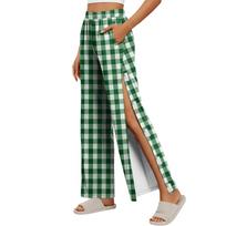 Women Plaid Side Velcro Closure Easy Open Post Surgery Recovery Care Long Pants Adjustable Fit Soft Fabric XL