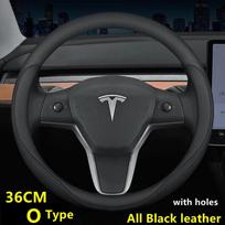Nappa odos automobilio vairo apdangalas Tesla Model 3 Y S X 2019 - 2025 4 sezonams 36-38 CM Juodas Automobilio interjero aksesuaras gray