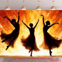 2D Ballerina Backdrop Three Female Dancers Silhouettes Against Orange and Yellow Glowing Background 47.2x31.5inch/120*80cm