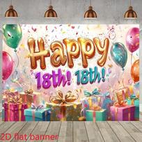 2D Festive 18th Birthday Backdrop Balloons, Gifts and Confetti Photography Background 47.2x31.5inch/120*80cm