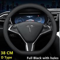Steering Wheel Cover For Tesla Model 3 Y S X Nappa Leather 4 Seasons 36-39 CM Diameter Black Car Interior Accessories 2017-2024