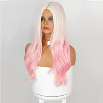 LISI HAIR Ilgi banguoti sintetiniai perukai Ombre Blonde Rožinis perukas moterims Cosplay Natural Vidurinės dalies plaukų perukas Aukštos temperatūros pluoštas kda ahri