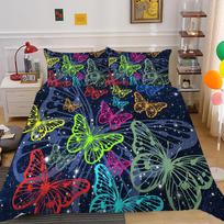 Home Bedding Set Dreamcatcher Butterfly Print Theme Full-size King Bed Twin Bed Adult Children Bedroom Quilt and Pillowcase Bedding UK Single 135x200cm black