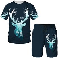 „Camo Animal Deer“ medžioklės 3D marškinėliai / šortai / komplektai Vyriški „Harajuku“ marškinėliai, lauko sportiniai kostiumai, laisvalaikio bėgimo 2 dalių apranga XXL