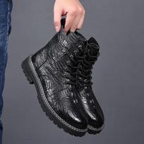 Krokodilo odos raštas Martin Boots Vyriški Natūralios Odos Viršutinis Karvės odos Rudens ir Žiemos Nauji Minkštapadžiai Odiniai Batai Vyriška mada 38 juoda