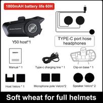 1800 mAh motociklo šalmas „Bluetooth“ ausinės, atsparios vandeniui balso padėjėjas „Moto“ ausinės motociklams, laisvų rankų įranga, belaidės ausinės Y50 komunikatorius For Full Face Helmet
