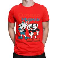 Vintage Cuphead & Mugman Retro Games T-Shirt for Men Round Collar Pure Cotton T Shirt Short Sleeve Tee Shirt Plus Size Clothing S