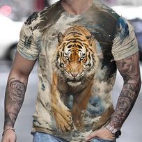 Tiger marškinėliai Vyriški 3D Animal 3D Print Vyriški marškiniai Vasariniai trumpomis rankovėmis Vyriški megztiniai Oversized Top Kasdieniai vyriški drabužiai S