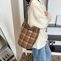 Single-shoulder Bag, Vintage Checkered Bag, Tote Bag, Large Capacity Vest Bag One Size chaki