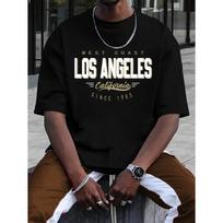 Cotton Summer Men's 100% Cotton Comfortable Casual Loose Plus Size LOS ANGELES Printed Sports Round Neck Oversized Short Sleeved T-shirt Top 4XL