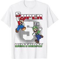 Super Mario And Luigi Super Birthday 5th Birthday Portrait T-Shirt S balta