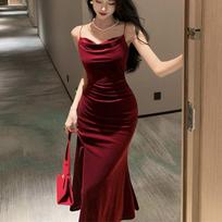 Vintage Sexy Club Prom Red Suknelės Moterims Spaghetti Strip Plyšys Velvet Suknelė Beach Bandage Bodycon Midi Suknelė Vakarėlis Elegant S raudona