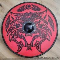 24 colių medinis skydas Viduramžių vikingų apvalus raudonas rankų darbo Cosplay skydo kopija