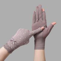 UV Protection Sunscreen Gloves Breathable Thin Sun Protection Gloves Lace Slip Resistant Cycling Driving Gloves Women Girls rožinė
