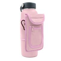 Portable Gym Bottle Pouch with Phone Holder Elastic Magnetic Water Bottle Bag Exercise Equipment Water Bottle Carrier Holder rožinė