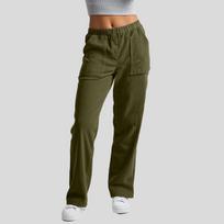 Corduroy Straight Leg Pants for Women High Waist Casual Loose Fit Womens Pants with Large Pockets Comfortable Women's Pants for Daily Wear L armijos žalia spalva