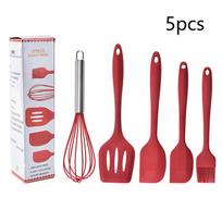 5PCS Premium Silicone Kitchen Utensil Set - Non-Stick Flexible Cooking Tools with Spatula, Whisk & Baking Tools raudona