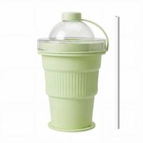 Food-Grade Silicone Ice Ball Cup Built-in Straw 2-in-1 Travel Mug Folding Ice Tumbler  Gym Travel mėlyna