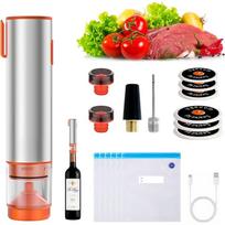 Portable Vacuum Sealer Machine, 1800mAH Electric Vacuum Pump, Food Vacuum Sealer Machine with 6 Reusable Bags & 2 Wine Stoppers, 5X Freshness Lock sidabras