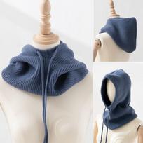 New Knitted Balaclava Hat Woolen Yarn Collar Warm Pullover Beanies Skullies Windproof Hat Scarf Dual-purpose Men Bonnets Outdoor mėlyna