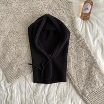Korean Style Knitted Balaclava Hat Outdoor Warmer Drawstring Hooded Cap Neck Collar Beanie juoda