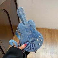 Export New Arrival Denim Guitar Bag, Indie Rock Grunge Shoulder Bag, Niche Fashion Statement, Instagram-Ready Unisex Purse mėlyna