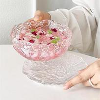 Nordic Heat-Resistant Glass Rose Dessert Bowl & Saucer Set