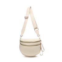 Trendy Checkerboard Double Zipper Crossbody Bag, Lightweight Waterproof Fabric+premium Gold Buckle Embellishment, Double-layer (20cm<Max Length<30cm) smėlis