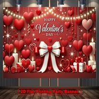 2D Flat Red Valentine's Day Backdrop Hearts & Sparkles Party Background Cloth 47.2x31.5inch/120*80cm