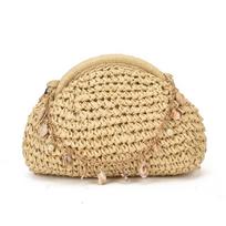 2026 New Summer Beach Straw Women‘s Crossbody Bag Bohemian Shell Chain Handmade Woven Rattan Purse Travel Vacation Shoulder Bag smėlis