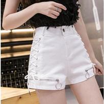 Summer Women's Shorts Bandage Zipper Sexy Girls Club-wear Harajuku Slender Denim Hipster Teenagers XS balta