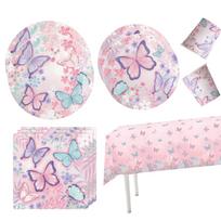 Butterfly Theme Birthday Party Supplies Set Includes Plates Cups Napkins Tablecloth for Kids Party Decoration Tableware Kit One Size